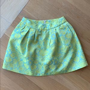 New! Turquoise / yellow floral embroidered A line mini skirt